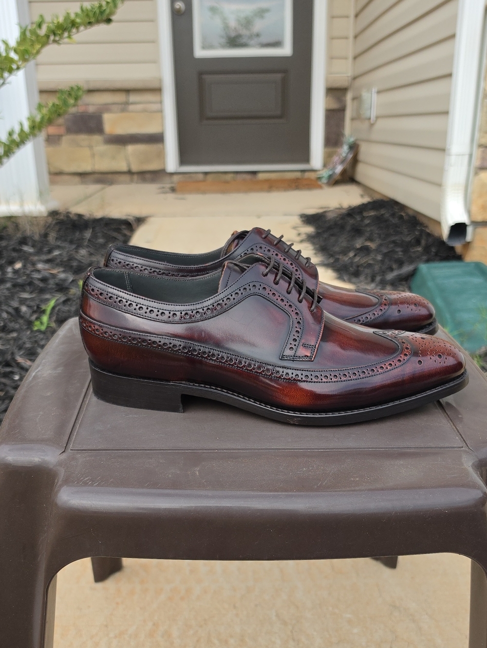 Barker England Mens Woodbridge Brandy HiShine Brogue Derby Leather Size 8G(wide)